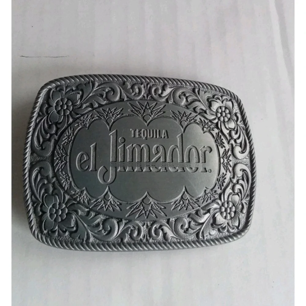 El Jimador Tequila Belt Buckle Western Style Floral‎ Accents Silver Tone